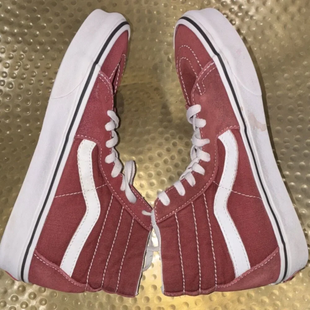 Vans Sk8-Hi Red White Canvas High Top Lace Up Men's Casual Sneakers size 8